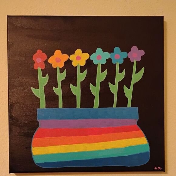 Hand Crafted Other - flower painting on canvas rainbowcolors